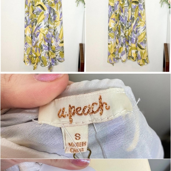 NWT Peach Yellow Purple Floral Springtime Spaghetti Strap Woven Maxi Dress - Picture 3 of 4